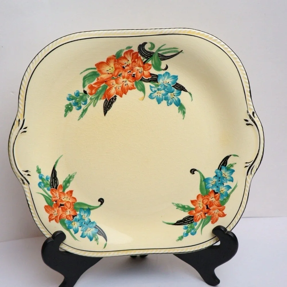 VTG Art Deco Hand Painted Floral Serving Platter Tray C.P. Co.